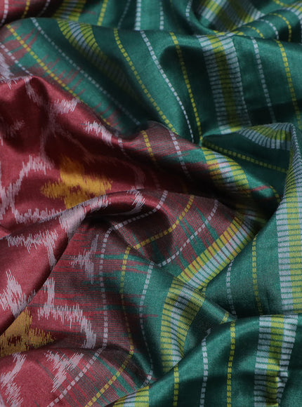 Sambalpuri semi silk saree maroon and green with allover ikat weaves and thread woven border