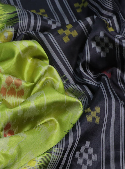 Sambalpuri semi silk saree lime green and black with allover ikat weaves and thread woven border