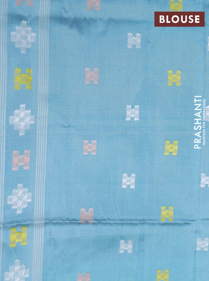 Sambalpuri semi silk saree pink and teal blue with allover ikat weaves and thread woven border