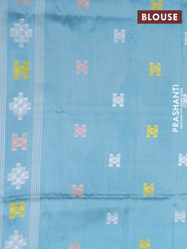 Sambalpuri semi silk saree pink and teal blue with allover ikat weaves and thread woven border