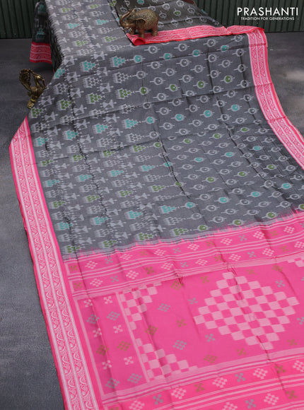 Sambalpuri semi silk saree grey and candy pink with allover ikat weaves and thread woven border