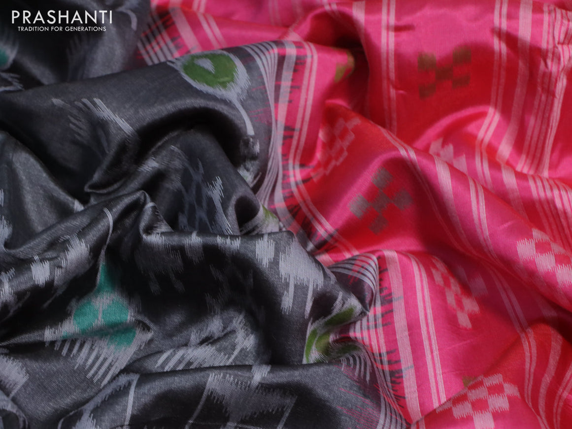 Sambalpuri semi silk saree grey and candy pink with allover ikat weaves and thread woven border