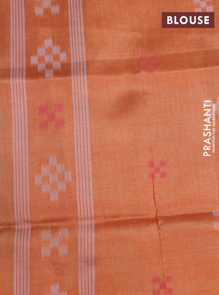 Sambalpuri semi silk saree elephant grey and orange with allover ikat weaves and thread woven border