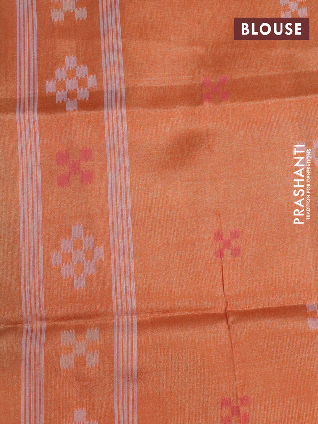 Sambalpuri semi silk saree elephant grey and orange with allover ikat weaves and thread woven border