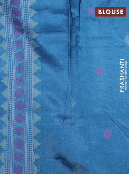 Sambalpuri semi silk saree deep maroon and peacock blue with ikat butta weaves and thread woven border