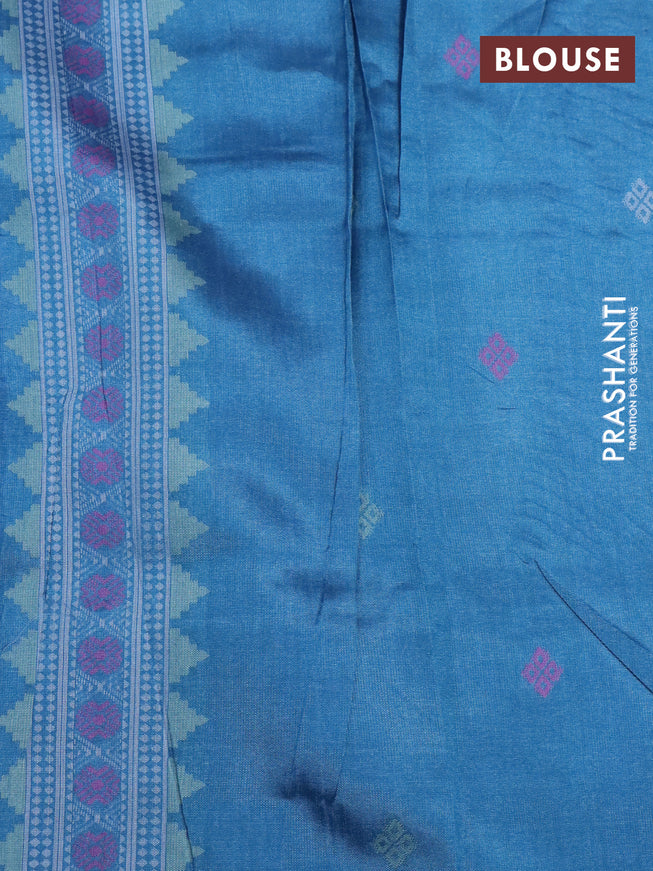 Sambalpuri semi silk saree deep maroon and peacock blue with ikat butta weaves and thread woven border