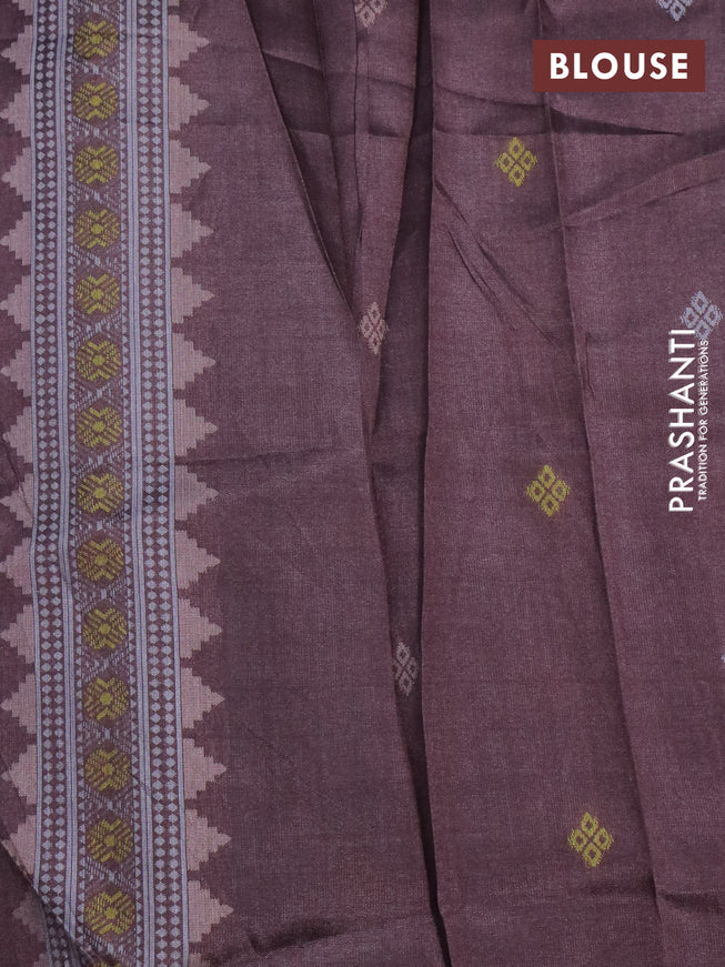 Sambalpuri semi silk saree teal blue and coffee brown with ikat butta weaves and thread woven border