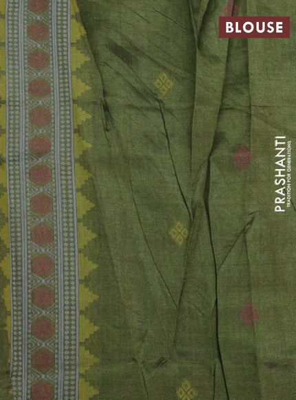 Sambalpuri semi silk saree purple and mehendi green with ikat butta weaves and thread woven border