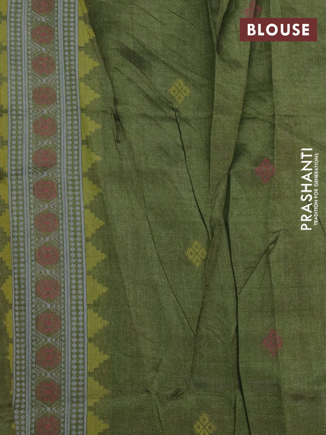 Sambalpuri semi silk saree purple and mehendi green with ikat butta weaves and thread woven border