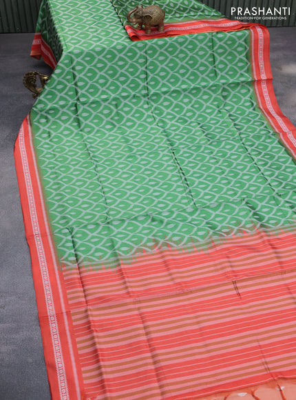 Sambalpuri semi silk saree green and orange with allover ikat weaves and thread woven border