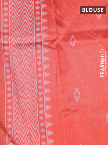 Sambalpuri semi silk saree green and orange with allover ikat weaves and thread woven border