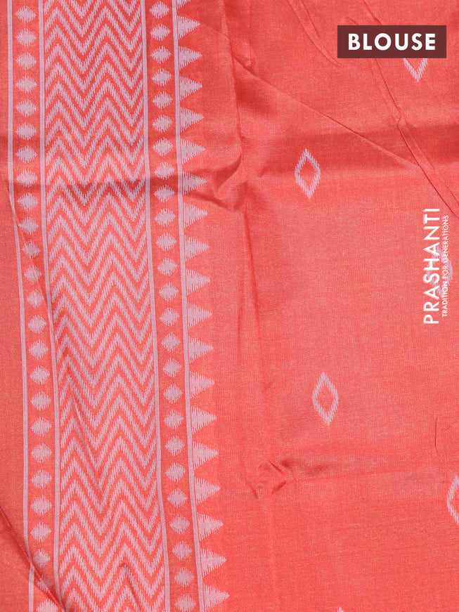 Sambalpuri semi silk saree green and orange with allover ikat weaves and thread woven border