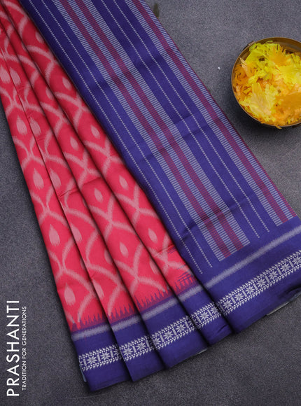 Sambalpuri semi silk saree candy pink and blue shade with allover ikat weaves and thread woven border