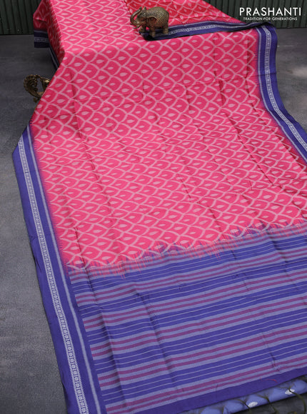 Sambalpuri semi silk saree candy pink and blue shade with allover ikat weaves and thread woven border