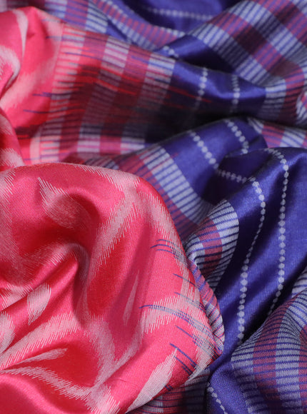 Sambalpuri semi silk saree candy pink and blue shade with allover ikat weaves and thread woven border