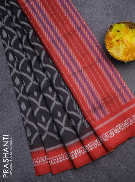 Sambalpuri semi silk saree black and maroon with allover ikat weaves and thread woven border