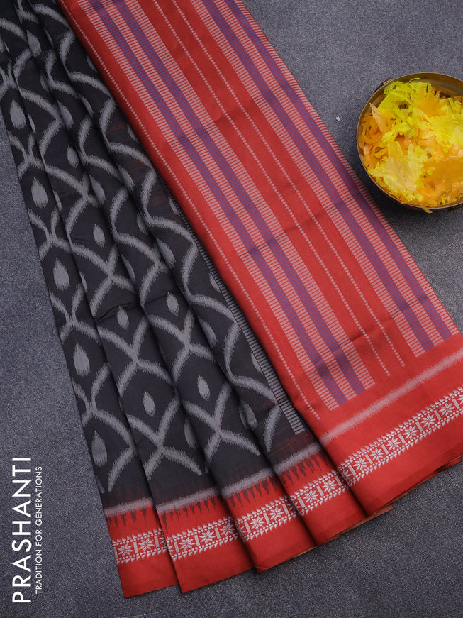 Sambalpuri semi silk saree black and maroon with allover ikat weaves and thread woven border