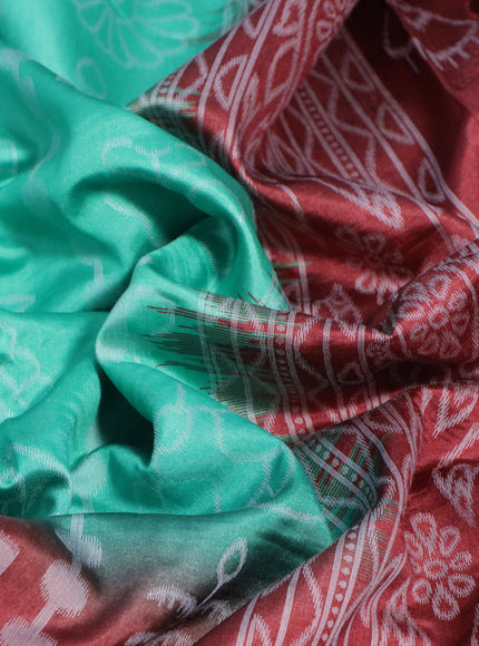 Sambalpuri semi silk saree teal green and deep maroon with allover ikat weaves and thread woven border