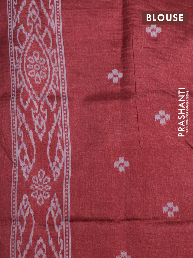 Sambalpuri semi silk saree teal green and deep maroon with allover ikat weaves and thread woven border