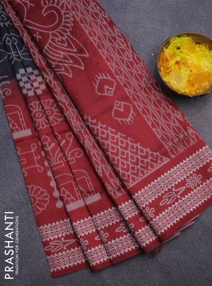 Sambalpuri semi silk saree black and maroon with allover ikat weaves and thread woven border