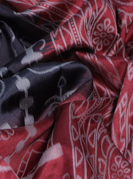 Sambalpuri semi silk saree black and maroon with allover ikat weaves and thread woven border