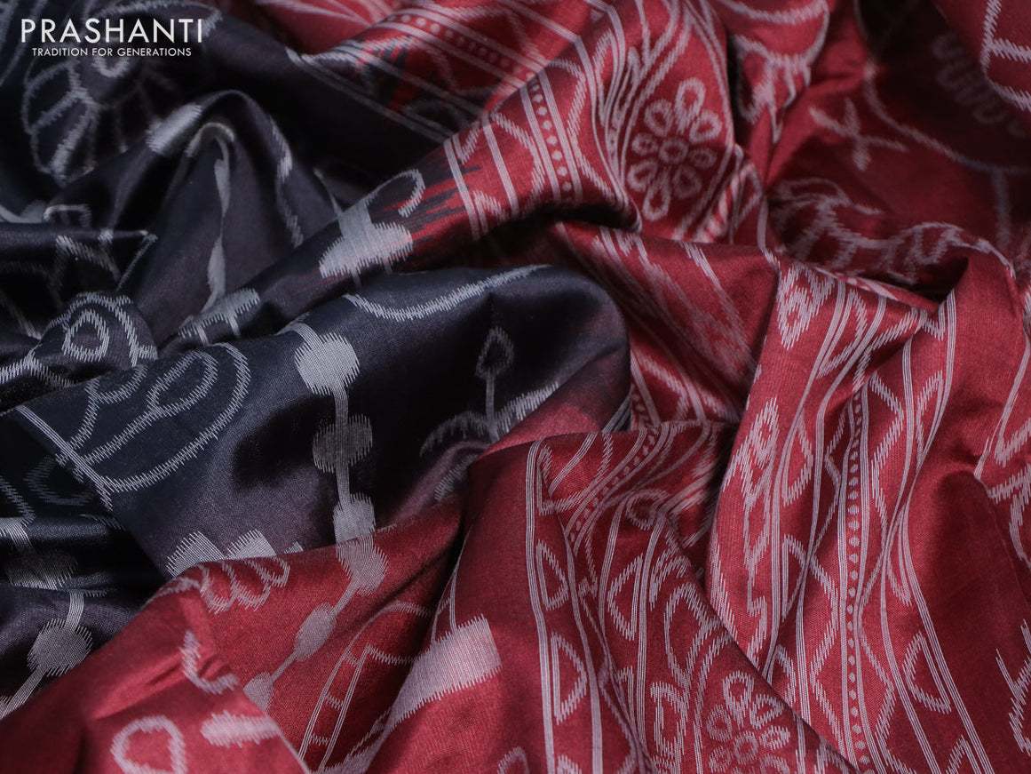 Sambalpuri semi silk saree black and maroon with allover ikat weaves and thread woven border