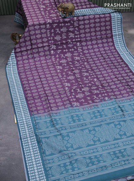 Sambalpuri semi silk saree wine shade and peacock green with allover ikat weaves and thread woven border