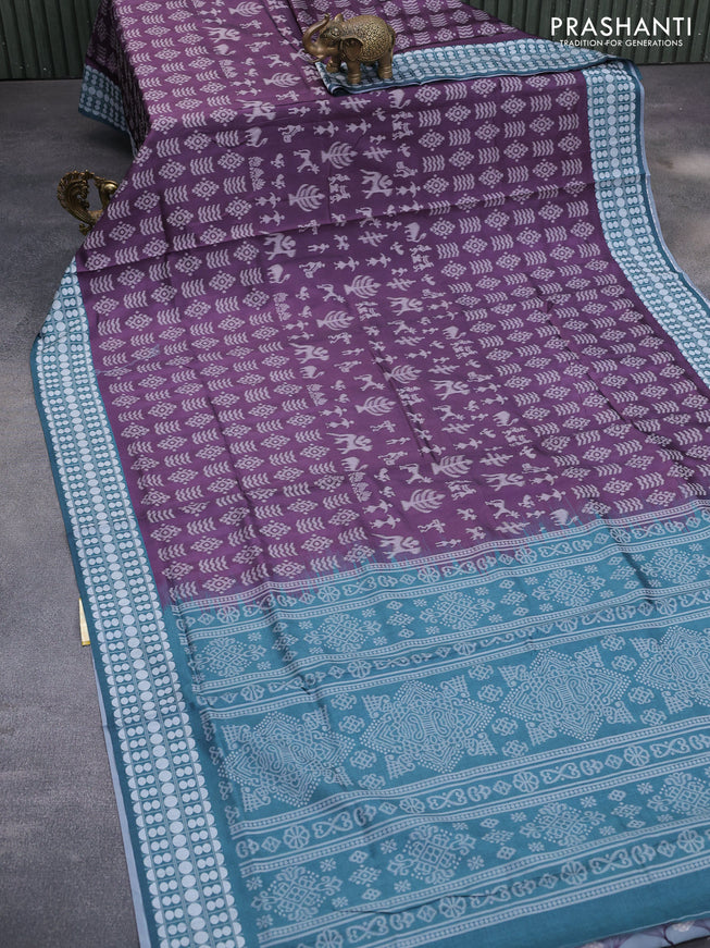 Sambalpuri semi silk saree wine shade and peacock green with allover ikat weaves and thread woven border