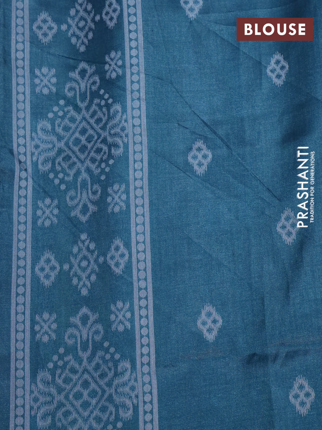 Sambalpuri semi silk saree wine shade and peacock green with allover ikat weaves and thread woven border