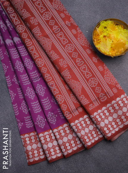 Sambalpuri semi silk saree purple and maroon with allover ikat weaves and thread woven border