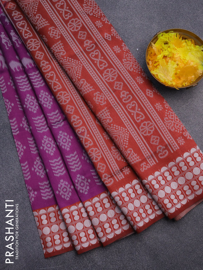 Sambalpuri semi silk saree purple and maroon with allover ikat weaves and thread woven border