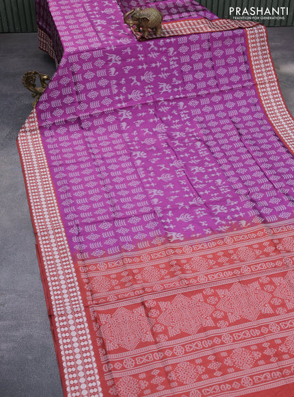 Sambalpuri semi silk saree purple and maroon with allover ikat weaves and thread woven border