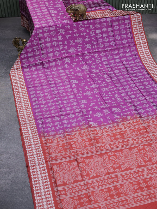 Sambalpuri semi silk saree purple and maroon with allover ikat weaves and thread woven border