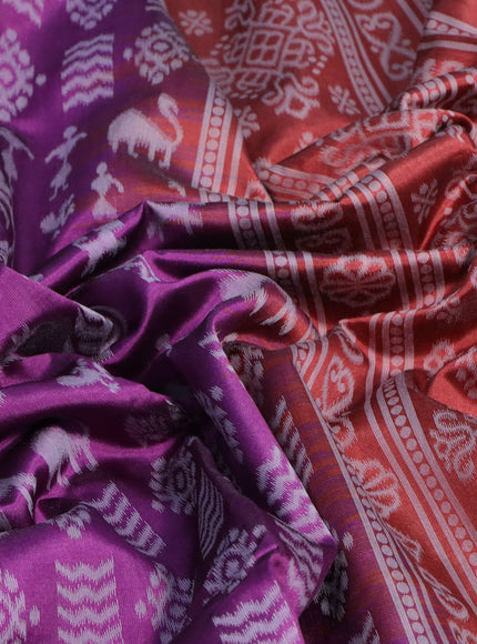 Sambalpuri semi silk saree purple and maroon with allover ikat weaves and thread woven border