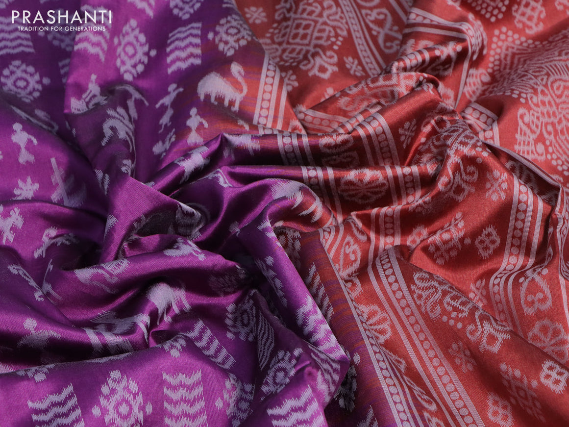 Sambalpuri semi silk saree purple and maroon with allover ikat weaves and thread woven border