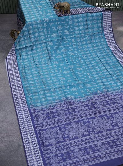 Sambalpuri semi silk saree peacock blue and navy blue with allover ikat weaves and thread woven border