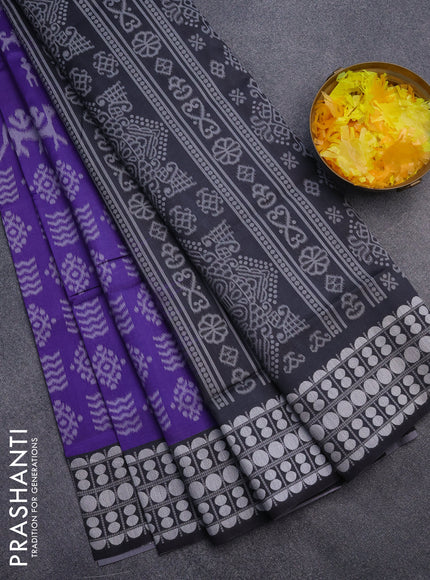 Sambalpuri semi silk saree violet and elephant grey with allover ikat weaves and thread woven border