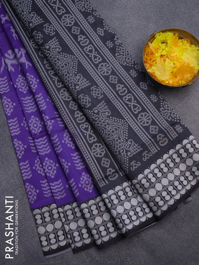 Sambalpuri semi silk saree violet and elephant grey with allover ikat weaves and thread woven border