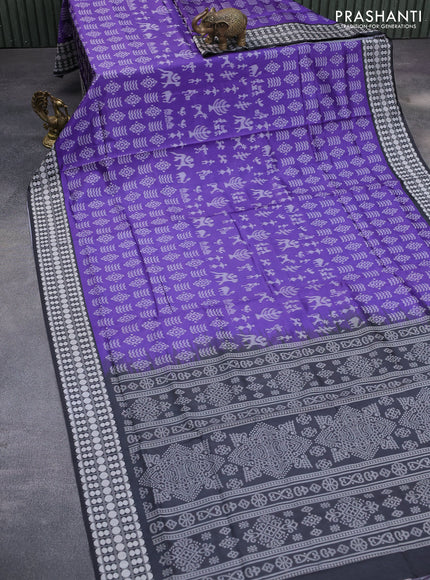 Sambalpuri semi silk saree violet and elephant grey with allover ikat weaves and thread woven border