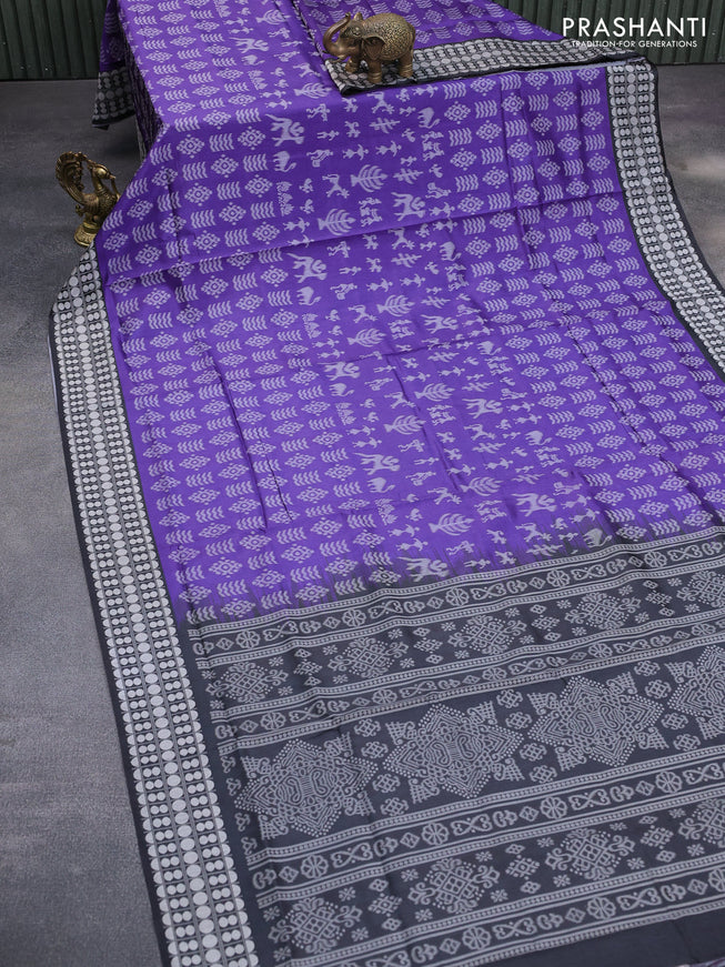 Sambalpuri semi silk saree violet and elephant grey with allover ikat weaves and thread woven border