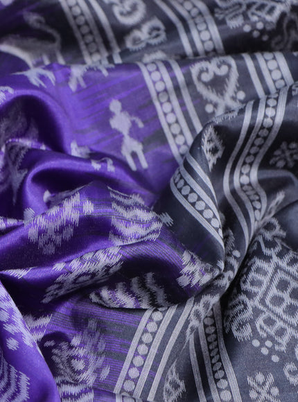 Sambalpuri semi silk saree violet and elephant grey with allover ikat weaves and thread woven border