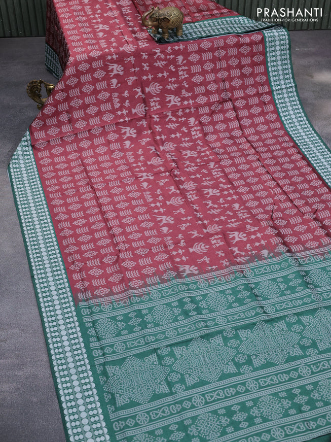 Sambalpuri semi silk saree maroon and green with allover ikat weaves and thread woven border