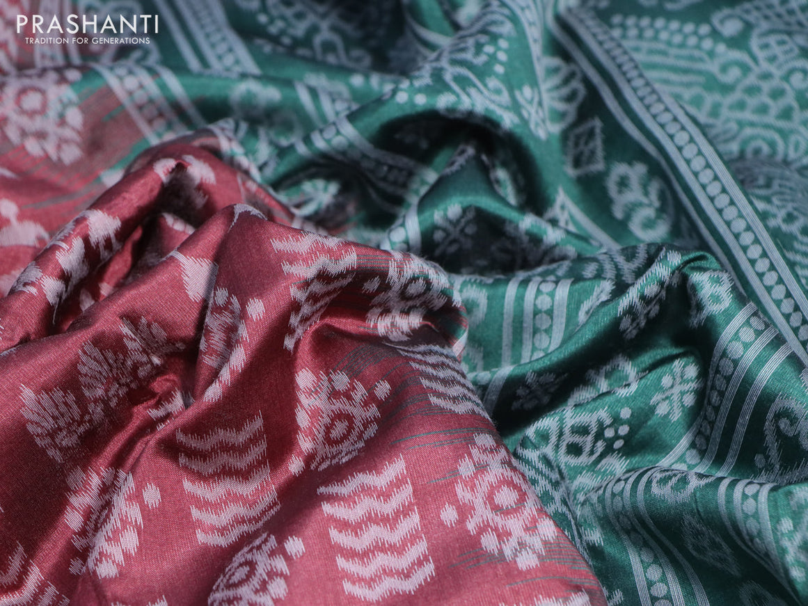 Sambalpuri semi silk saree maroon and green with allover ikat weaves and thread woven border