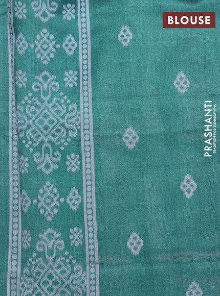 Sambalpuri semi silk saree maroon and green with allover ikat weaves and thread woven border