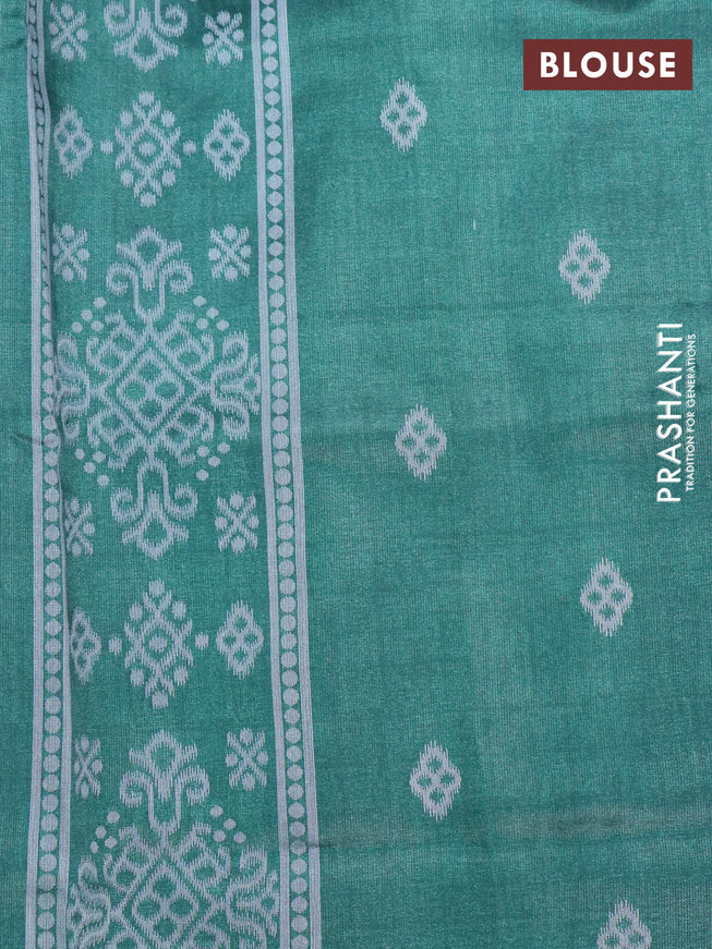 Sambalpuri semi silk saree maroon and green with allover ikat weaves and thread woven border