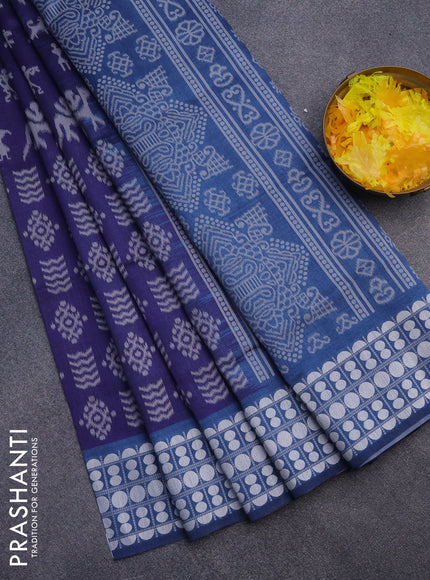 Sambalpuri semi silk saree navy blue and peacock blue with allover ikat weaves and thread woven border