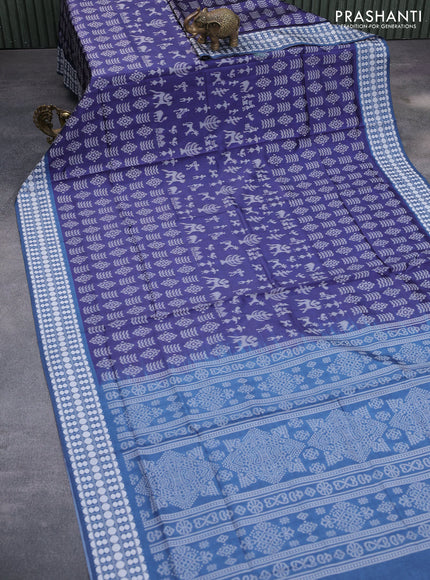 Sambalpuri semi silk saree navy blue and peacock blue with allover ikat weaves and thread woven border