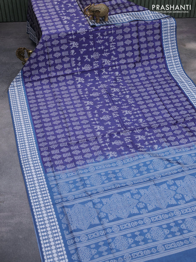 Sambalpuri semi silk saree navy blue and peacock blue with allover ikat weaves and thread woven border