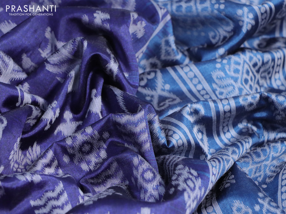 Sambalpuri semi silk saree navy blue and peacock blue with allover ikat weaves and thread woven border