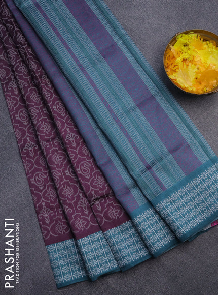 Sambalpuri semi silk saree wine shade and peacock green with allover ikat weaves and thread woven border